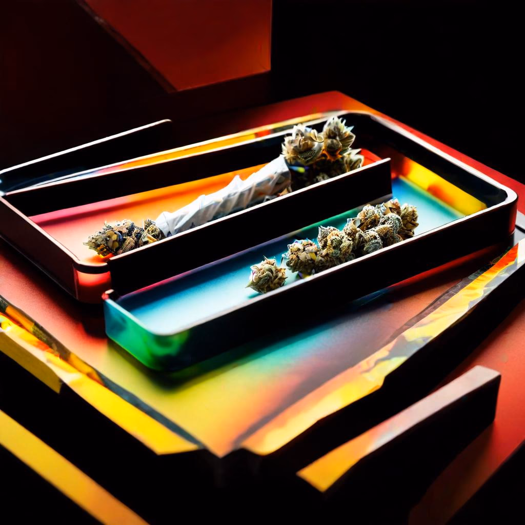 A variety of custom rolling trays displayed together, showcasing different designs and materials.