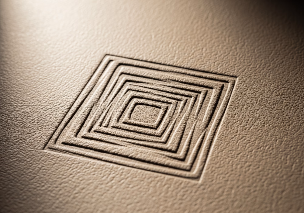 Embossed and debossed pattern pressed into leather