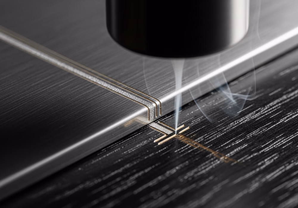 Laser engraving etching a logo into brushed metal